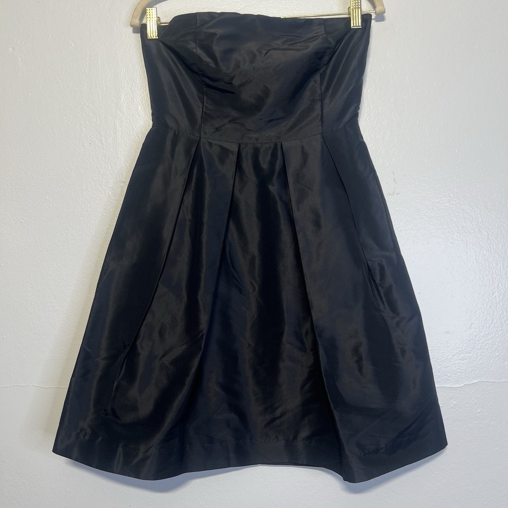 Vintage J. Crew Black Silk Taffeta Strapless Formal Dress Pleated Size 6 Corset